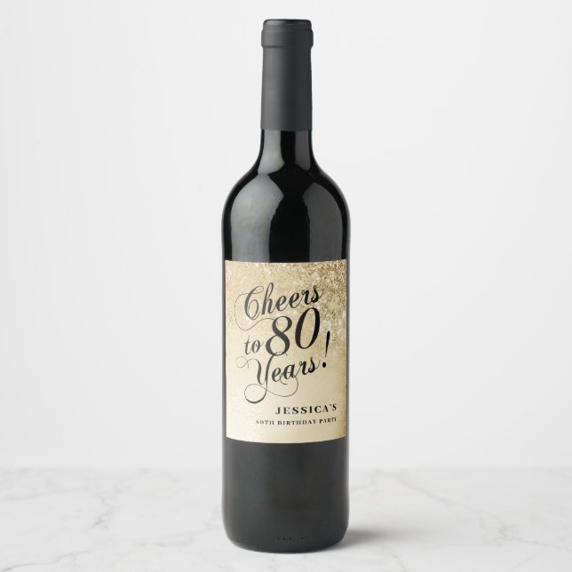 Étiquette Pour Bouteilles De Vin Elegant Gold 80th Birthday (Devant)