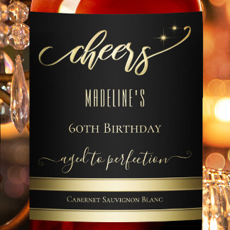 Étiquette Pour Bouteilles De Vin Elégant Gold Black Cheveux Anniversaire Vin Étique