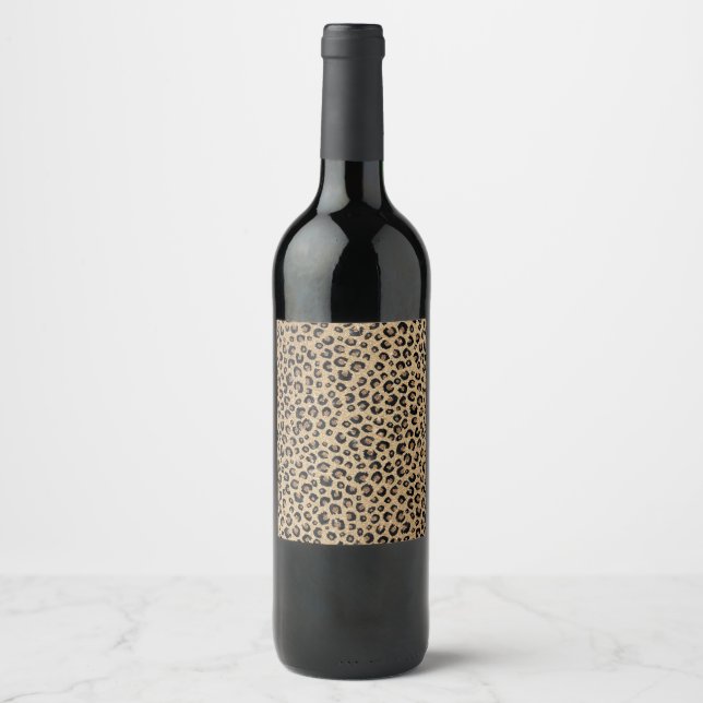 Étiquette Pour Bouteilles De Vin Elegant Gold Glitter Black Leopard (Devant)