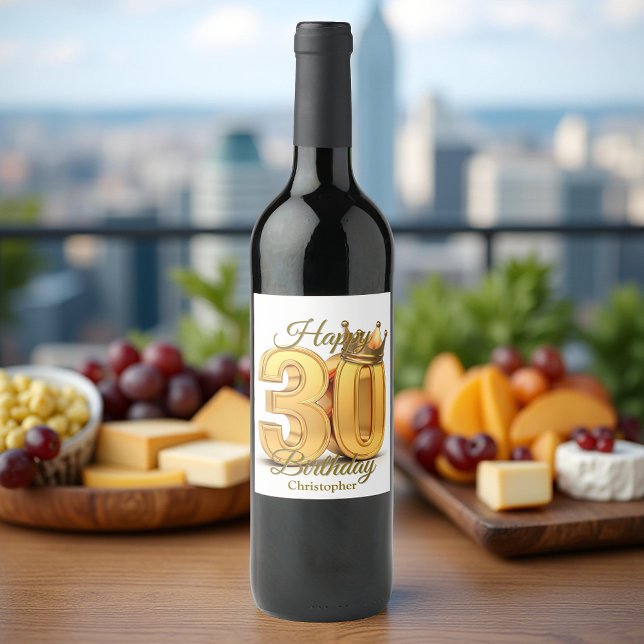 Étiquette Pour Bouteilles De Vin Elégant Golden Royal Crown 30e anniversaire (Créateur téléchargé)