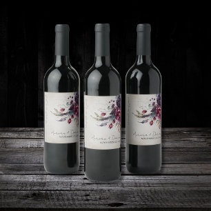 Étiquette Pour Bouteilles De Vin Elégant Goth Floral Aquarelle Mariage Étiquette de