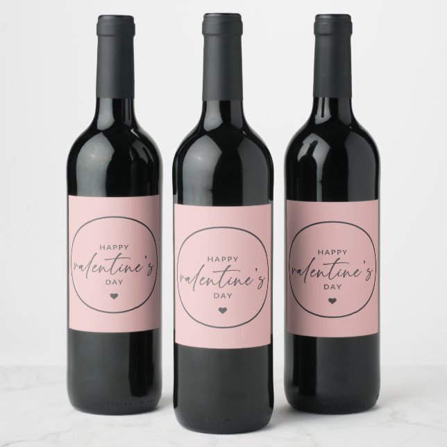 Étiquette Pour Bouteilles De Vin Élégant Heureuse Sainte-Valentin rose pâle (Bouteilles)
