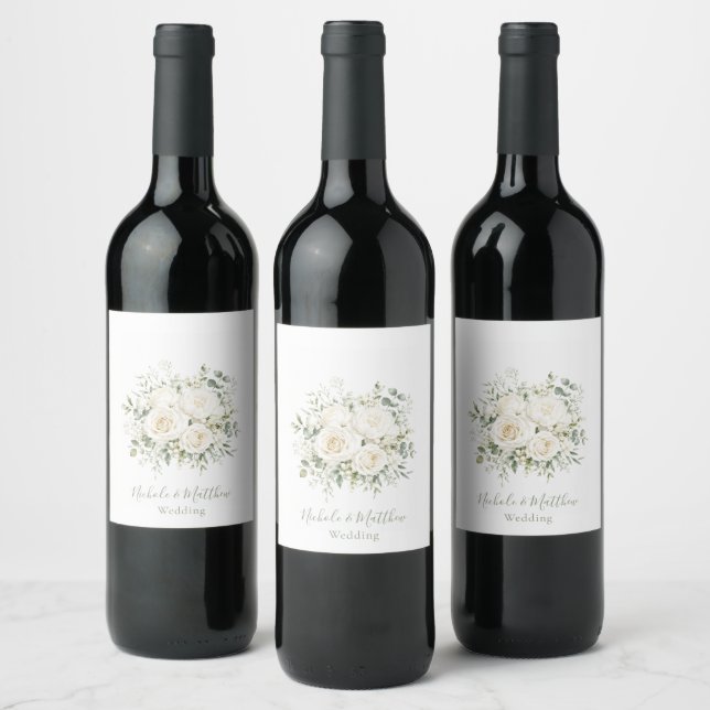 Étiquette Pour Bouteilles De Vin Elegant Ivory Floral Wedding (Bouteilles)