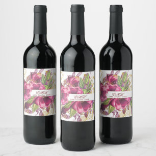 Étiquette Pour Bouteilles De Vin Élégant Jalon Anniversaire Bourgogne Floral Chic