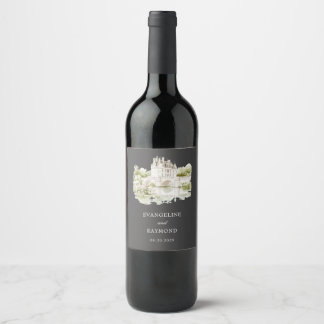 Étiquette Pour Bouteilles De Vin Élégant Jardin de Manoir à l'Aquarelle Gris Mariag