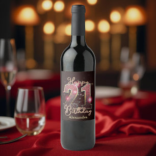 Étiquette Pour Bouteilles De Vin Elégant luxe brillant or et rose 21e anniversaire