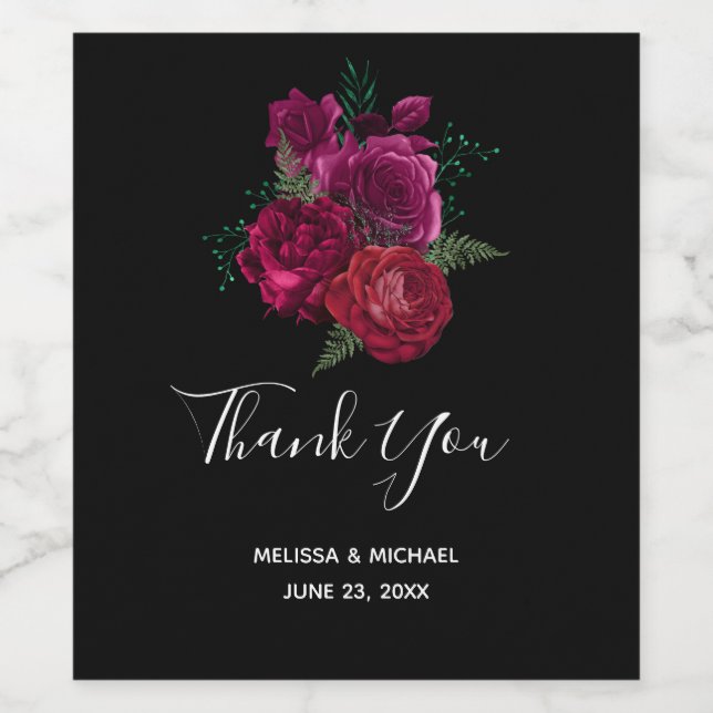 Étiquette Pour Bouteilles De Vin Elegant Magenta Rose Floral Bouquet (Étiquettes simples)