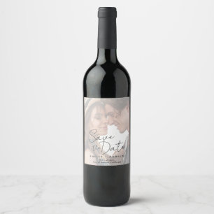 Étiquette Pour Bouteilles De Vin Élégant Mariage avec Script de Photos de Fiançaill
