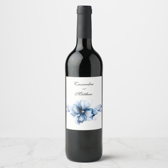 Étiquette Pour Bouteilles De Vin Elégant Mariage bleu bleu marine (Devant)