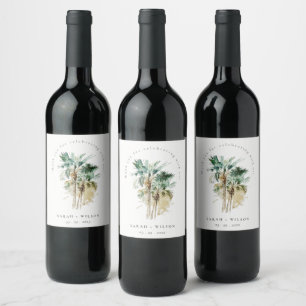Étiquette Pour Bouteilles De Vin Elégant Mariage d'aquarelle tropicale palmiers