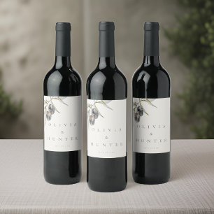 Étiquette Pour Bouteilles De Vin Élégant Mariage de branche d'olive aquarelle