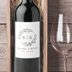 Étiquette Pour Bouteilles De Vin Élégant Mariage de couronne Monogramme initial