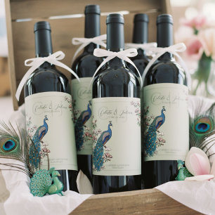 Étiquette Pour Bouteilles De Vin Élégant Mariage de de Peacock Sage Floral Étiquet
