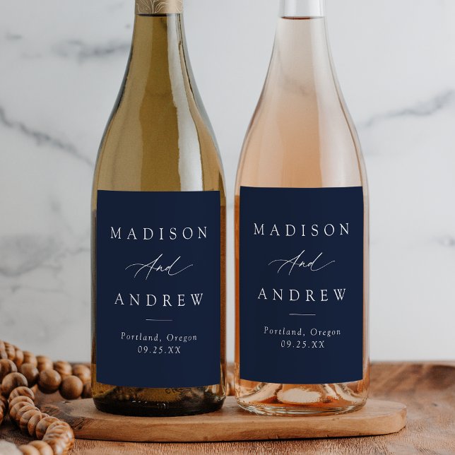Étiquette Pour Bouteilles De Vin Élégant Mariage de la marine de calligraphie (Créateur téléchargé)