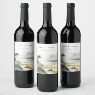 Étiquette Pour Bouteilles De Vin Elégant Mariage de la plage de sable de la côte de