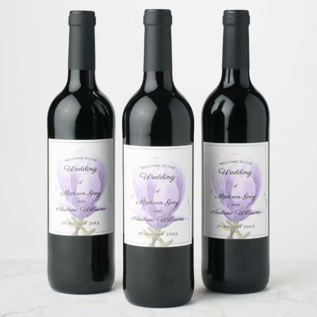 Étiquette Pour Bouteilles De Vin Élégant Mariage de Magnolia Violet (Bouteilles)