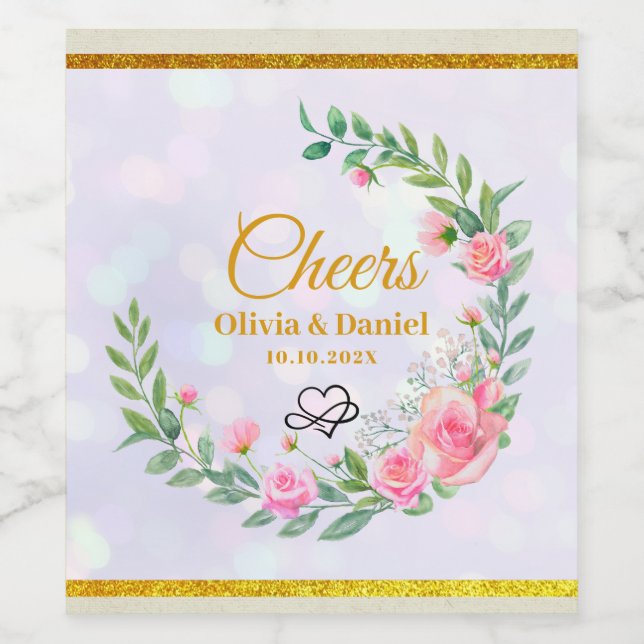 Étiquette Pour Bouteilles De Vin Élégant Mariage de Merci de Fleurs Roses Bleues (Étiquettes simples)