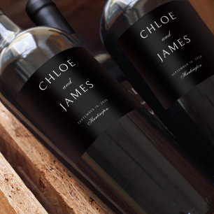 Étiquette Pour Bouteilles De Vin Élégant Mariage de Noms Noirs Classique