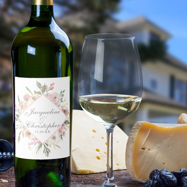 Étiquette Pour Bouteilles De Vin Élégant Mariage de printemps floral broyé (Créateur téléchargé)