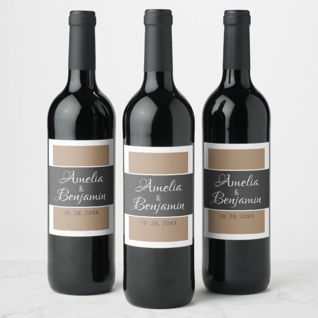 Étiquette Pour Bouteilles De Vin Élégant Mariage de typographie gris clair (Bouteilles)