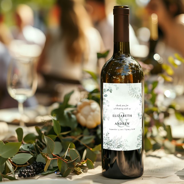 Étiquette Pour Bouteilles De Vin Elégant Mariage de verdure Eucalyptus (Créateur téléchargé)