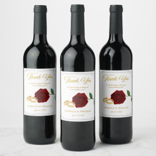 Étiquette Pour Bouteilles De Vin Élégant Mariage des roses et anneaux rouges de Bou