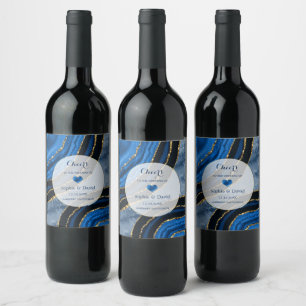 Étiquette Pour Bouteilles De Vin Élégant Mariage en marbre or marbré bleu marine