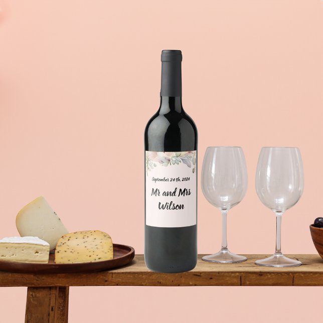 Étiquette Pour Bouteilles De Vin Élégant Mariage Fleur sauvage BOHO (Créateur téléchargé)