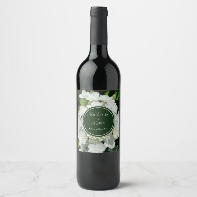 Étiquette Pour Bouteilles De Vin Élégant Mariage floral blanc Hydrangea (Devant)