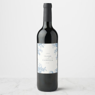 Étiquette Pour Bouteilles De Vin Élégant Mariage Floral bleu toile française