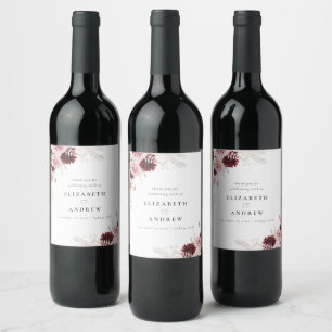 Étiquette Pour Bouteilles De Vin Élégant Mariage floral Bourgogne et rose pâle