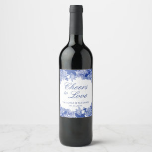 Étiquette Pour Bouteilles De Vin Élégant Mariage Floral de Style Chinoiserie Bleu