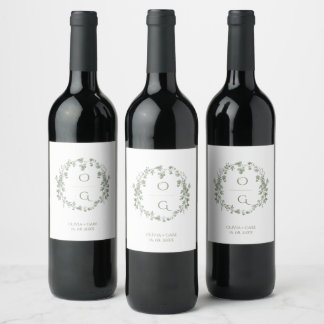 Étiquette Pour Bouteilles De Vin Élégant Mariage Floral Français Vert Sauge Vintage