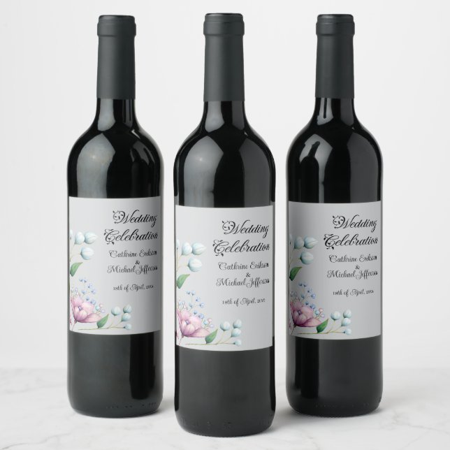 Étiquette Pour Bouteilles De Vin Élégant Mariage Floral Soft Botanical Romance (Bouteilles)