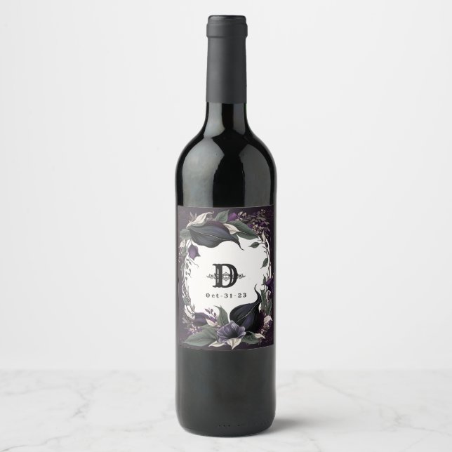 Étiquette Pour Bouteilles De Vin Élégant Mariage gothique monogramme (Devant)