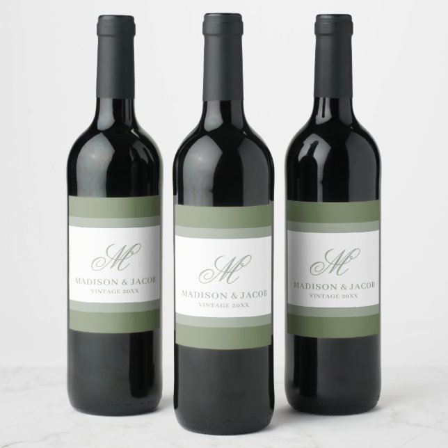 Étiquette Pour Bouteilles De Vin Élégant Mariage Monogramme  (Bouteilles)