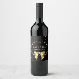 Étiquette Pour Bouteilles De Vin Élégant Mariage noir et or Étiquette de vin