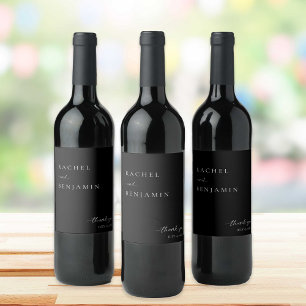 Étiquette Pour Bouteilles De Vin Élégant Mariage noir minimaliste Merci de script