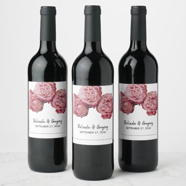 Étiquette Pour Bouteilles De Vin Élégant Mariage rose Roses (Bouteilles)