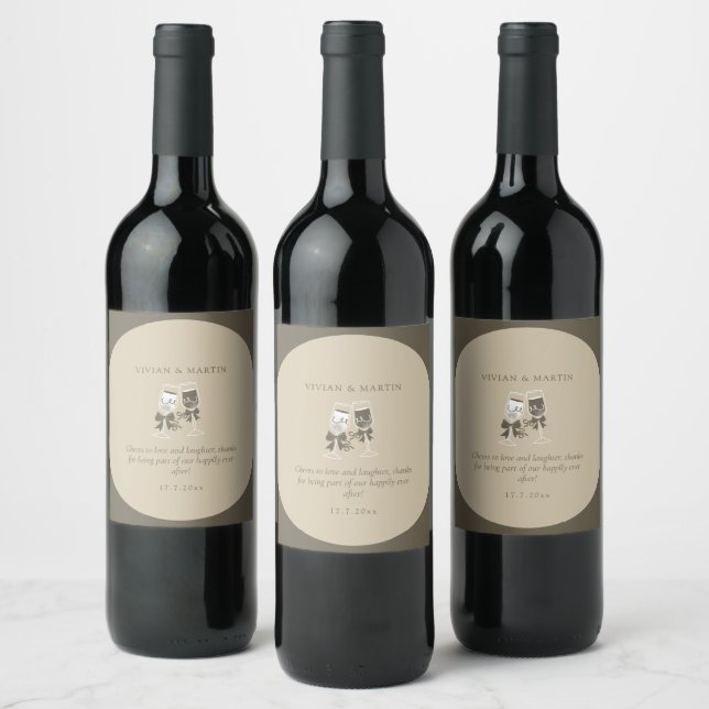 Étiquette Pour Bouteilles De Vin Élégant Mariage vert sable (Bouteilles)