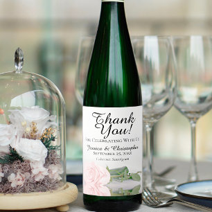 Étiquette Pour Bouteilles De Vin Élégant Merci de Mariage rose rose pâle
