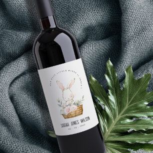 Étiquette Pour Bouteilles De Vin Élégant Mignonne Lapin En Panier Floral Anniversai