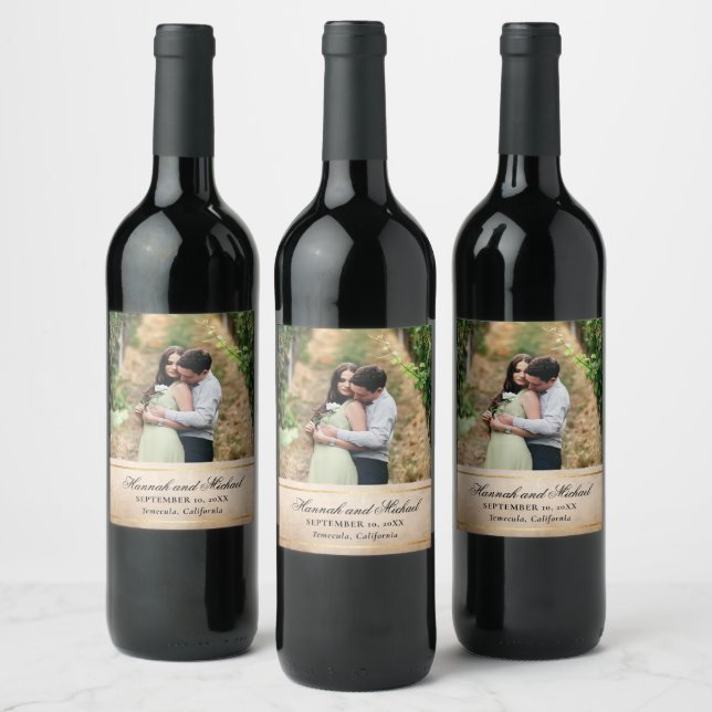 Étiquette Pour Bouteilles De Vin Élégant Modèle de papier parchemin Mariage (Bouteilles)