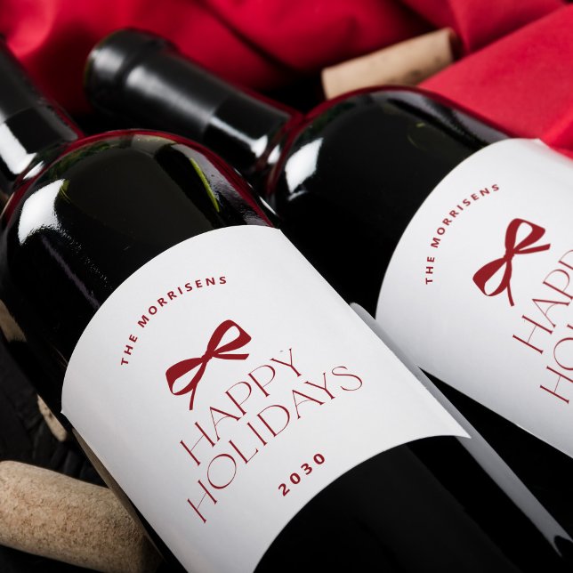 Étiquette Pour Bouteilles De Vin Elegant modern red bow Christmas holiday (Créateur téléchargé)