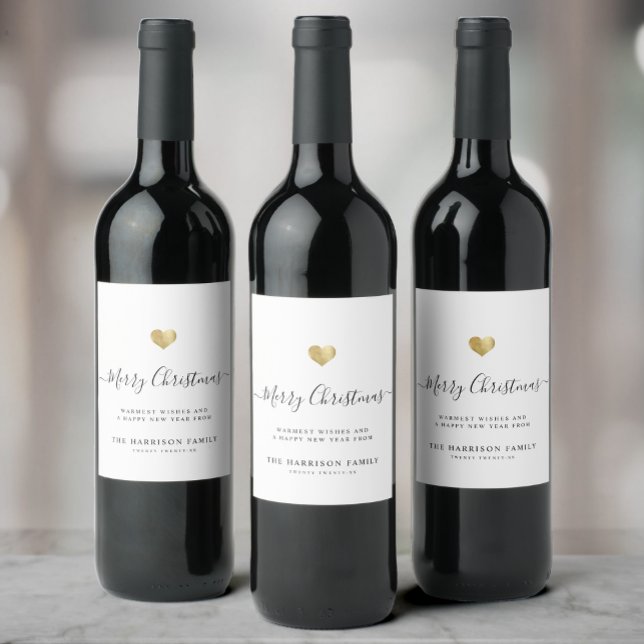 Étiquette Pour Bouteilles De Vin Élégant Moderne Script Cœur Joyeux Noël (Créateur téléchargé)