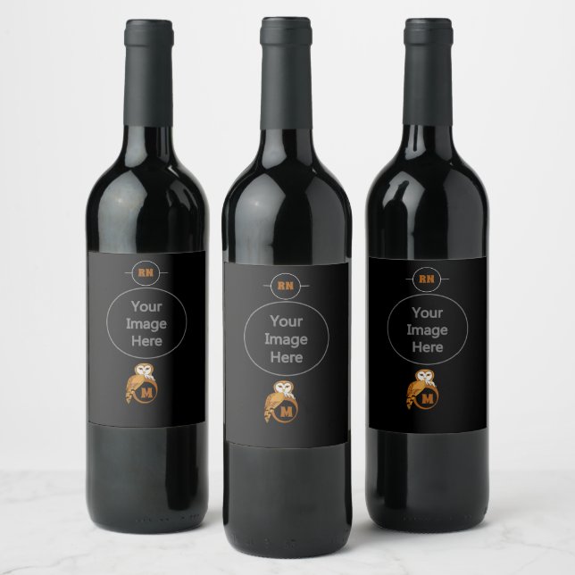 Étiquette Pour Bouteilles De Vin Élégant monogramme de Chouette d'Écorce (Bouteilles)