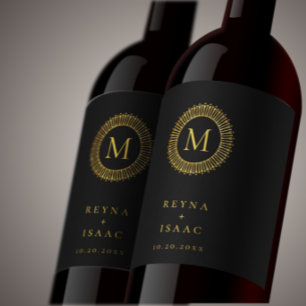 Étiquette Pour Bouteilles De Vin Élégant monogramme de couronne or déco
