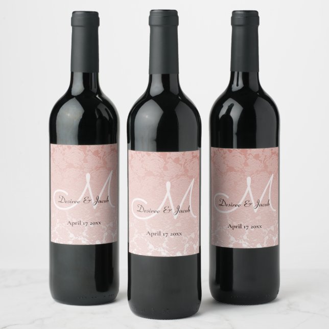 Étiquette Pour Bouteilles De Vin Élégant Monogramme De Réception De Mariage Rose Vi (Bouteilles)