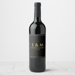 Étiquette Pour Bouteilles De Vin Élégant Monogramme Doré Épargnez la Date Minimalis