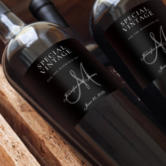 Étiquette Pour Bouteilles De Vin Élégant Monogramme Gris Noir Noms Vin Mariage